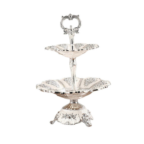 (2 Layer Argent) Dessertfat Serveringsfat Buffé Serveringsbricka för Kök Bröllop 3 Lager Guld