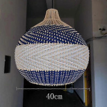 (Style E Blue 40cm, Wooden plate cord) Lámpara de ratán a juego con el color, lámpara colgante vintage, lámpara de techo retro, decoración