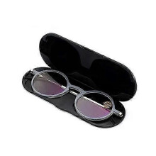 (+100, Grew) Ultradunne draagbare leesbril met blauwlichtfilter, rond montuur en etui.