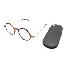 (+350, Tortoise) Ultradunne draagbare leesbril met blauwlichtfilter, rond montuur en etui.