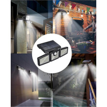 (BW-OLT9(Warm Light)) Faro solare orientabile con 3 teste regolabili, impermeabile, con sensore PIR 120, luce bianca 6500K.