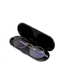 (+150, Brown) Ultradunne draagbare leesbril met blauwlichtfilter, rond montuur en etui.