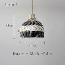 (Style A 40x38cm, Wooden plate cord) Lámpara de ratán a juego con el color, lámpara colgante vintage, lámpara de techo retro, decoración
