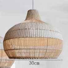 (Style C white 30cm, White cord ceiling) Lámpara de ratán a juego con el color, lámpara colgante vintage, lámpara de techo retro, decoración