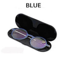 (+100, Blue) Ultradunne draagbare leesbril met blauwlichtfilter, rond montuur en etui.
