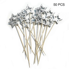 (Silver) 50 st/set bambuspett matpett pentagram tandpetare spett för grillrätter fruktkebab