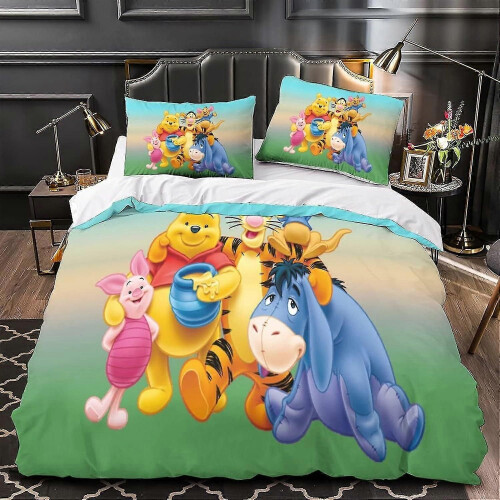 (King220x240cm) Σετ 3 τεμαχίων Winnie the Pooh, σετ κλινοσκεπασμάτων, τρισδιάστα 2