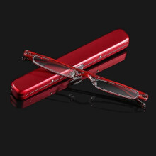 (Strength 2.00, D-red) Elegante leesbril met metalen montuur, ultradun, voor mannen en vrouwen.