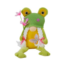 (B) Bambola di peluche rana gnomo decorazione stile fattoria cappello lavorato a maglia gnomo primaverile