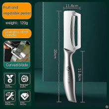 (C) Stainless steel peeler with wooden handle for peeling and slicing fruits and vegetables | Durable and