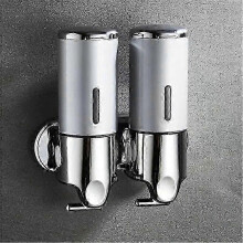 (Silver double) Dispensador de jabón de 500-1500 ml, dispensador de jabón de ducha de pared, dispensador de gel de ducha