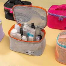 (Style F) Neceser portátil tipo B de malla, gran capacidad, transpirable, para guardar cosméticos.