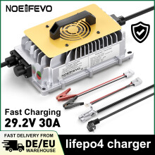 Noeifevo batterijlader, 30A, 29,2V voor 24V 25,6V LiFePO4 lithiumbatterij, IP67 waterdicht, 0V BMS-geactiveerd