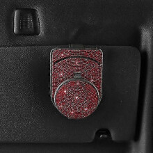 (Red) Diamanten lederen etui voor auto-interieuraccessoires, vizierhouder voor brillen, zonnebrilclip