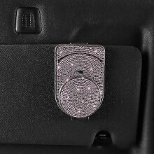 (Pink) Diamanten lederen etui voor auto-interieuraccessoires, vizierhouder voor brillen, zonnebrilclip