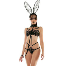 (M) Plus Size Bunny Costume Women’s Sheer Bodysuit, Sexy Rabbit Lingerie Roleplay Outfit