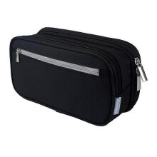 (Black) Estuche portátil para lápices, organizador de lápices de tres capas, bolsa de almacenamiento grande