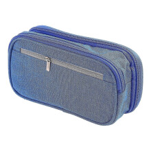 (Blue) Estuche portátil para lápices, organizador de lápices de tres capas, bolsa de almacenamiento grande