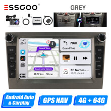 ESSGOO autoradio, 7 inch IPS scherm, Android 14, 4GB RAM + 64GB ROM, draadloos Carplay, grijs met microfoon en camera