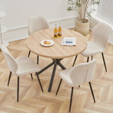 EGOONM set van 4 eetkamerstoelen, linnen stof, zwarte metalen poten, 42x48x86 cm