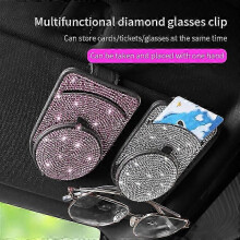 (Purple) Diamanten lederen etui voor auto-interieuraccessoires, vizierhouder voor brillen, zonnebrilclip