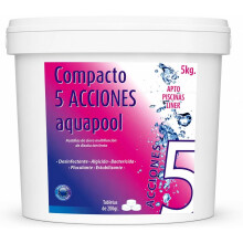 Aquapool Compacto 5 Acciones, pastilhas de cloro multifunção de dissolução lenta, 5 kg, para piscinas liner