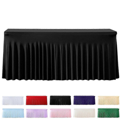 (122x60x76cm, Black) Φούστα τραπεζιού Spandex για ορθογώνιο τραπέζι, ελαστικό τρα 1