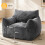 Dark Grey Corduroy Bean Bag Sofa With Backrest And Armrests 2