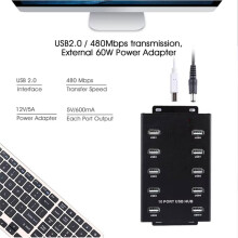 Hub USB Industrial de 10 Portas com Adaptador de Energia, Sincronização e Transferência de Dados A-300 para Mineração de Bitcoin e Criptomoedas,