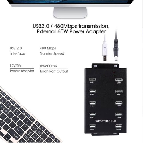 10  Industrial USB HUB with Power Adapter Syncs Data Transfer A-300 for Bitcoin Miner Cryptocurrency Mining EU-PLUG