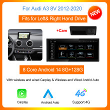 Autotop multimedia scherm, 2din, 8G 128G Cam, draadloze CarPlay en Android Auto voor Audi A3 8V