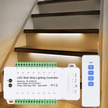 Controlador de iluminação LED para escadas, 16 degraus, com sensor de movimento, ajustável