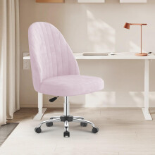 Pink H Velvet Accent Chair Armless Swivel Chair With Chrome Base
