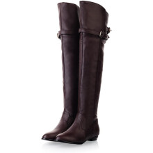 Botas de mulher até ao joelho, salto alto 4 cm, material PU, para uso casual e festas