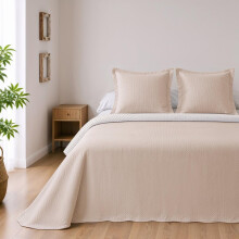 BOHEME Colcha Reversível de Microfibra, Cor Arena, Cama 150+2 Fundas de Cojín