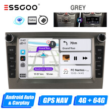 ESSGOO autoradio, 7 inch IPS scherm, Android 14, 4GB RAM + 64GB ROM, draadloos Carplay, grijs