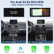 Autotop autoradio 10.25 inch, Android 14, draadloze Carplay en Android Auto, GPS navigatie, Bluetooth, voor Audi A3 8V 2012-2020