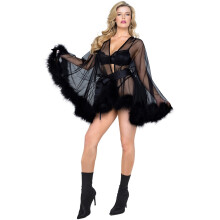 (Black, L) Sexy Sheer Mesh Feather Lingerie Gown – Women’s Long Nightdress for Bedroom & Roleplay