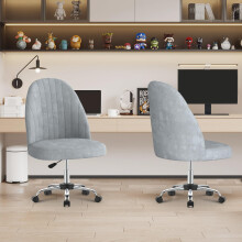 Grey H Velvet Accent Chair Armless Swivel Chair With Chrome Base