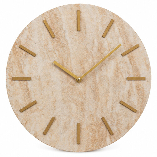 30cm Wall Clock in Travertine Effect w/ Gold Hands