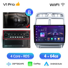 Junsun autoradio, V1 Pro (4GB 64GB), draadloos CarPlay en Android Auto, voor Peugeot 307 2002-2013