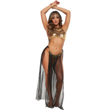 (S) Sexy Egyptian Queen Lingerie Gown – Sheer Sequin Belly Dance-Inspired Long Dress for Women