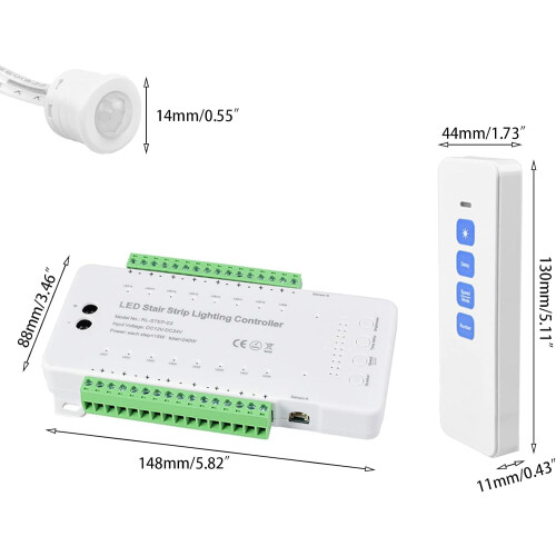Controlador de iluminação LED para escadas, 16 degraus, com sensor de movimento, ajustável 1
