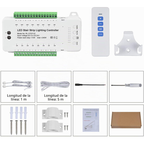 Controlador de iluminação LED para escadas, 16 degraus, com sensor de movimento, ajustável 2