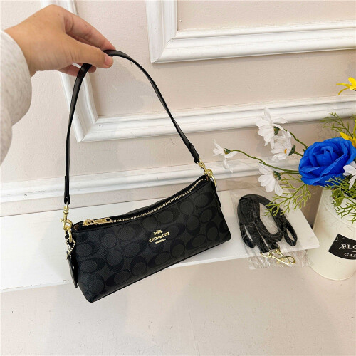 (Black) Retro old flower baguette armpit bag shoulder crescent bag