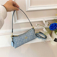 (Blue) Retro old flower baguette armpit bag shoulder crescent bag