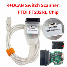 IN-PA K+CAN 2026 USB OBD2 diagnosekabel voor BMW, wit, met FTDI FT232RL chip en schakelaar