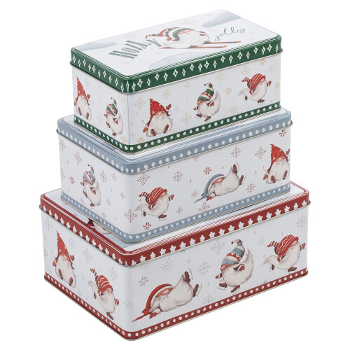 Set of 3 Christmas Gnome Nesting Biscuit Tins