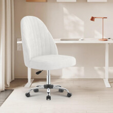 Beige H Velvet Accent Chair Armless Swivel Chair With Chrome Base