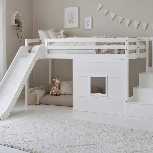 Noa and Nani Kasja Staircase Midsleeper Cabin Bed with Window & Slide in White